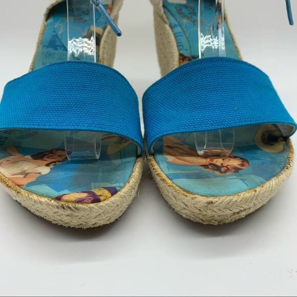 Jeffrey Campbell Western Lady Novelty Print Espadrille Lace Up Ankle Wedges Sz 9 - Picture 4 of 15
